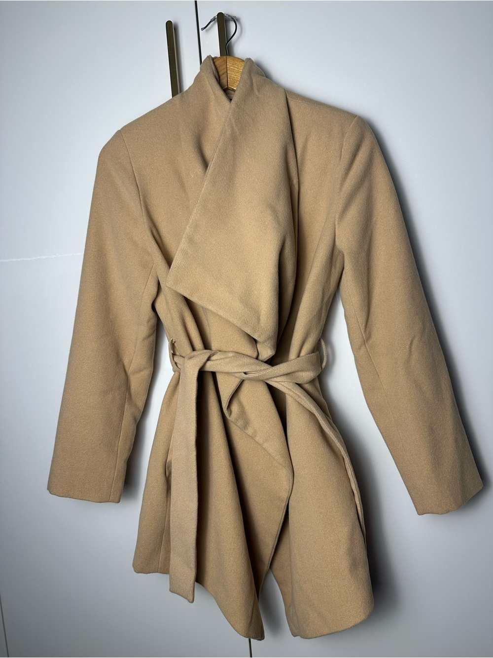 VENUS Beige Waterfall Wrap Belted Coat Size 4